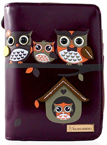 Image of kukubird RFID Blocker Owl Family Tree House Pattern Medium Ladies Purse Clutch Wallet Christmas Stocking Filler-Purple