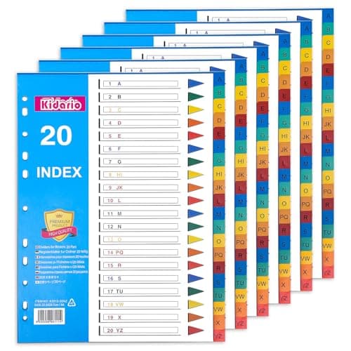 Image of FUYOAL File Dividers A4, 6 Pack 20 Part A-Z Folder Dividers Coloured Multi Hole Plastic Binder Dividers for Lever Arch Files Office School Index Dividers