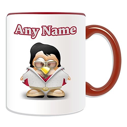 Image of Personalised Gift - Elvis Presley Mug (Penguin History Celebrity Costume Design Colour) Name Message Unique Star Silly Funny Novelty Singer King Pop Dancer Actor Album Music Award Rock Musician Roll