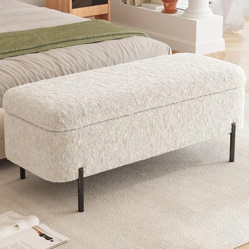 Image of Guyii 120CM Beige Storage Ottoman Bench, Extra-Large Upholstered Long Bench, Modern Bedroom Footrest, Soft Cushioned Seat for Entryway, Bedroom, Closet, Living Room