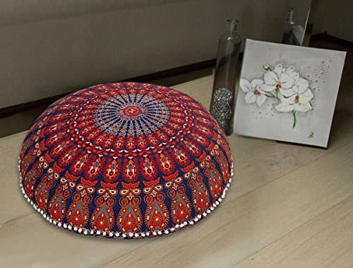 Image of Radhykrishnafashions Indian 32" Large Hippie Mandala Floor Pillow Cover Cushion Cover Round Bohemian Yoga Decor Floor Cushion Case (COR)
