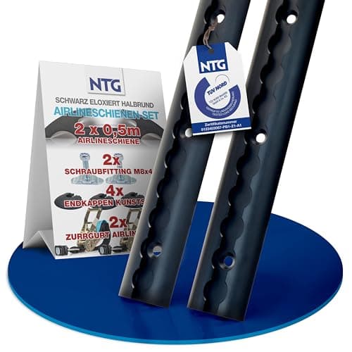 Image of NTG Blackline Aluminium Airline Rails in Economy Set, Drilled and Black Anodised Semi-Circular Shape 500 mm, Semi-Circular Airline Rail for Load Securing for Trucks and Motorhomes, Lashing Strip (Set