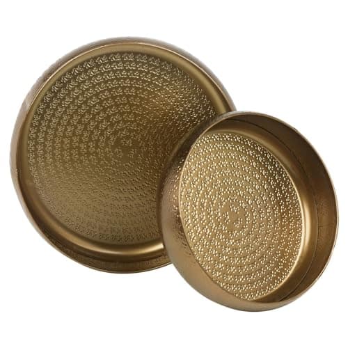 Image of URBNLIVING 2 Pcs Metal Gold Bowl Set with Hammered Effect Table Centrepiece Decorative Dishes