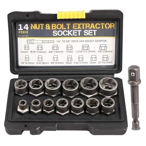 Image of 14pcs Impact Bolt & Stripped Lug Nut Remover Set, Extraction Socket Set for Removing Damaged, Frozen Studs Rusted Rounded-Off Bolts & Nuts Screws with Solid Storage Case
