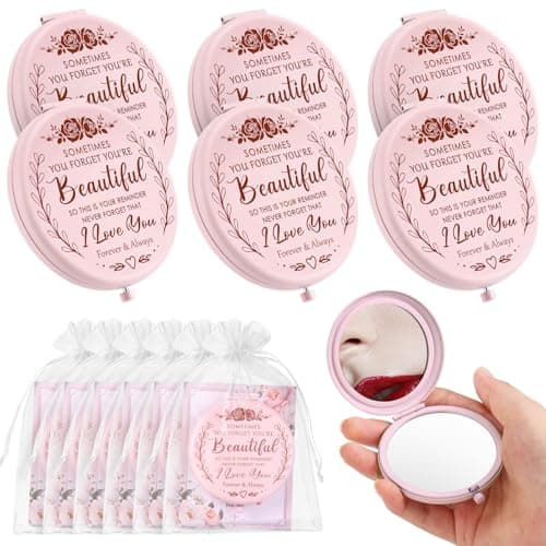 Image of Dulov 6 Pack Compact Makeup Mirrors - Double-Sided 1X/2X Magnification - Portable Folding Pocket Mirrors for Handbag, Purse or Travel - Gift Set for Women, Girls, Mum, Friends