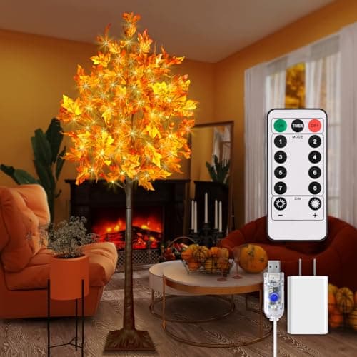 Image of 6FT Prelit Maple Tree with LED Lights - Fall & Thanksgiving Decor,
