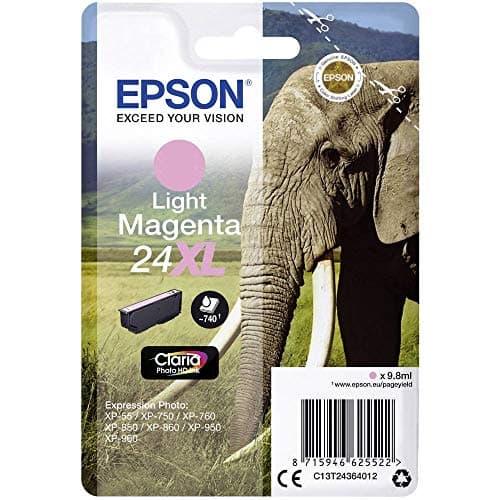 Image of Epson 24XL Light Magenta Elephant High Yield Genuine, Claria Photo HD Ink Cartridge, XL High Capacity