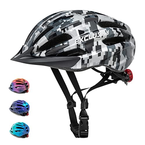 Image of Kids Helmet Exclusky Bike Helmet for Kids Child Boys Girls Bicycle Helmet Age 5-13 Adjustable Cycle Helmet 50-57cm (White Black Grid)