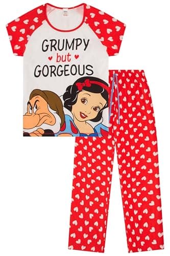 Image of Disney Womens Snow White Dwarfs Grumpy But Gorgeous Long Cotton Pyjama Set Ladies PJ's (8-10)