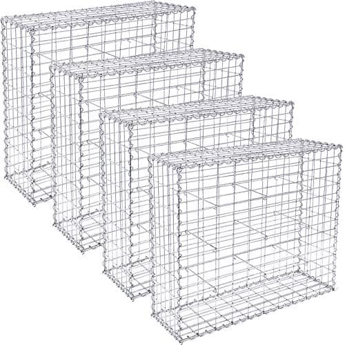 Image of SONGMICS Gabion Baskets, Metal Gabion Cages with 5 x 10 cm Mesh for Stones, Galvanised, Garden Decor Wall Partition, 100 x 80 x 30 cm, Set of 4, Silver GGB483V1