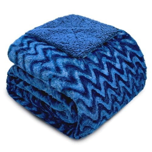 Image of Whale Flotilla Faux Fur Throw Blanket for Couch Sofa Bed, Plush Reversible Fuzzy Sherpa Blankets for All Season, Warm and Soft, 130x150 CM, Blue
