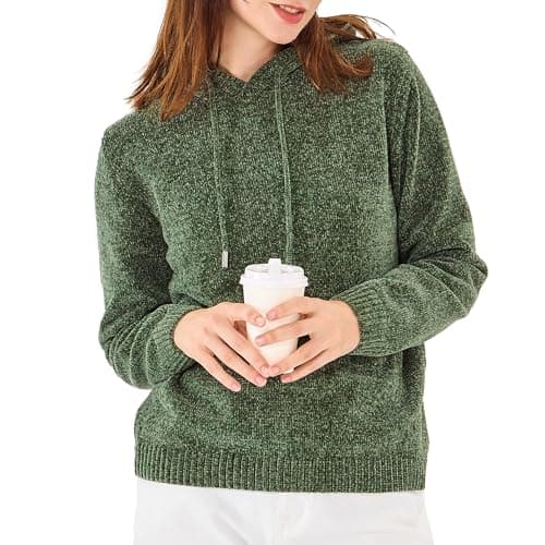Image of Simple&Opulence Women's Jumpers, Ladies Chenille Hooded Tops, Casual Long Sleeve Knit Sweater, M, Olive Green