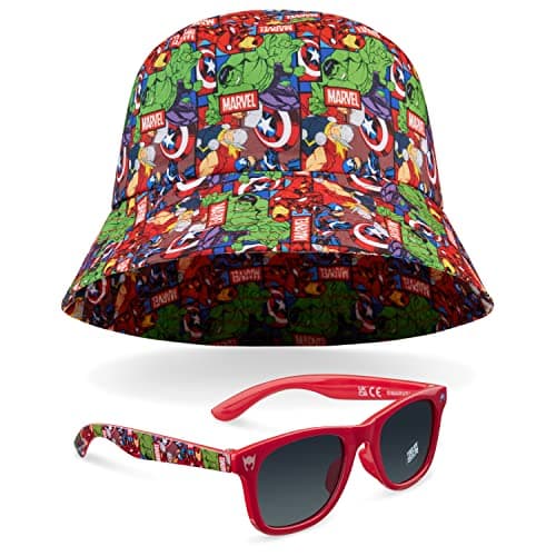Image of Marvel Kids Bucket Hat and Sunglasses Set, Lightweight Sun Hat 100% UV Protection Sunglasses - Kids Gifts (Multi Marvel)