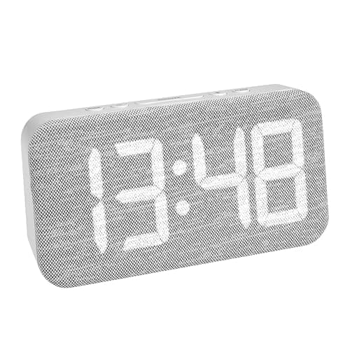 Image of TFA Dostmann 60.2042.02 Digital Alarm Clock with 3 Brightness Levels, Fabric Cover, Snooze Function, Includes Date, 3 Alarm Functions (Mon-Fri, Mo-Sat, Mo-Sa, Mo-Sun), Dimmable, Quartz Clock, with USB