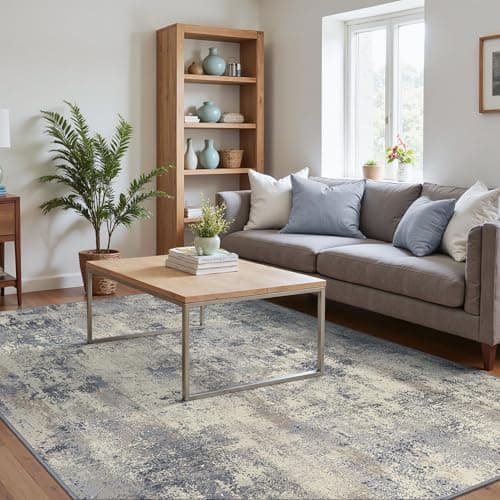 Image of BEIMO Modern Abstract Rugs Living Room, Rugs for Bedroom 200x290cm Machine Non-Slip Washable Rug Slate Blue Carpet Faux Short Pile Area Rug for Dining Room Kitchen Office