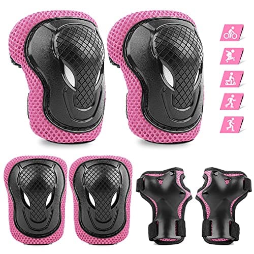 Image of ValueTalks Kids/Youth Knee and Elbow Pads Set,Knee Pads for Kids Adjustable Protective Gear Set for Roller Skates Skateboard Scooter Inline Skating Cycling Bike Riding (Pink, S)