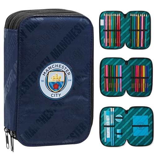 Image of MANCHESTER CITY F.C. Filled Pencil Case Colouring Stationery Set School Supplies