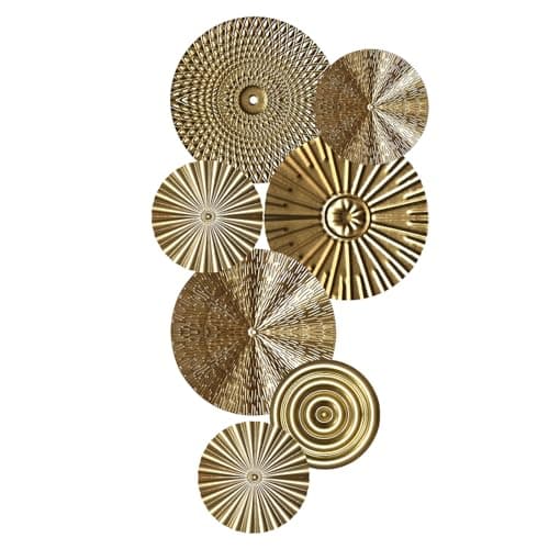 Image of kyaoayo Metal Wall Decoration, 7pcs Round Wall Art, Gold Floral Wall Hanging Decor for Living Room, Dining Room, Bedroom, Kitchen
