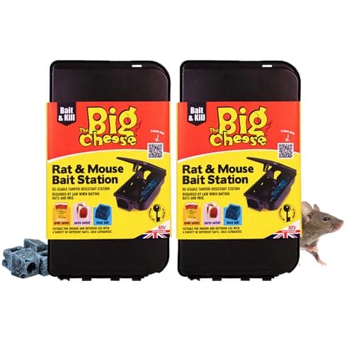 Image of The Big Cheese Rat & Mouse Bait Station - Reusable Tamper-Resistant & Weather-Proof Rat Bait Box for Rat Poison - Lockable Lid, Compatible with Various Baits - For Indoor & Outdoor Use, Multi Pack X2