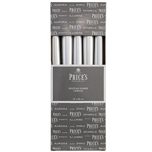 Image of 10 x PRICES HANDMADE DINNER CANDLES SILVER 25CM VENETIAN CANDLES