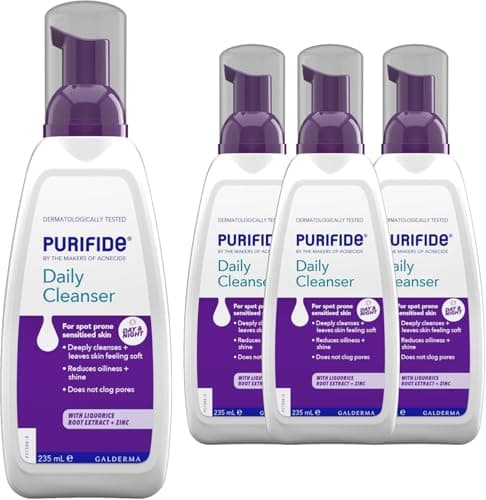 Image of Purifide by Acnecide Daily Cleanser Acne Face Wash for Spot Prone Skin & Blemish Control, For Women and Men, Pack of 4 Items (4 x 235ml)