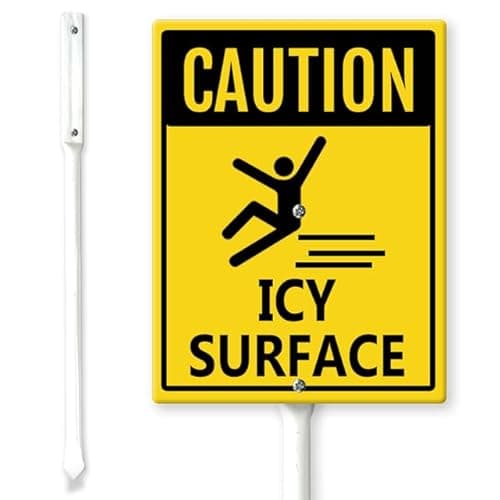 Image of Horienteeon Caution - Icy Surface Yard Sign with Stakes 20×30cm, Sturdy Aluminum Yard Signs Rust Free, Caution Ice Sign, Caution Slippery When Wet or Icy Signs,Warning Sign, Slippery When Wet Sign