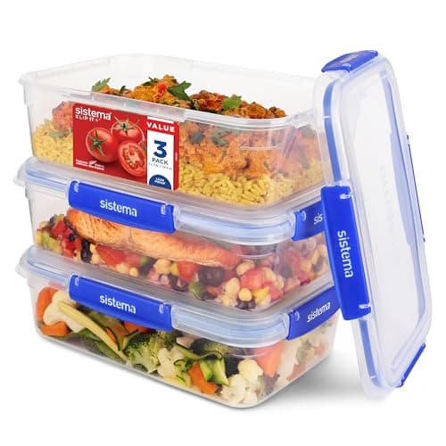 Image of Sistema KLIP IT PLUS Leakproof Food Storage Containers | 2.2 L | AirtightStackable & Nestable Meal Prep Containers with Lids | School Lunch Boxes | 3 Count