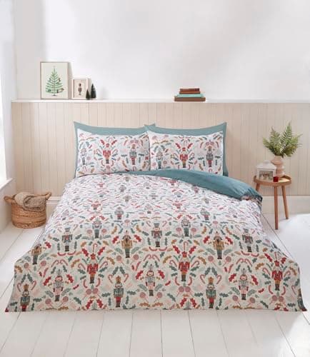 Image of Rapport home Nutcracker Christmas King Duvet Cover Set | Festive Microfibre Bedding with Pillowcases | Vibrant Multicolor Holiday Design | Easy Care & Cozy Comfort