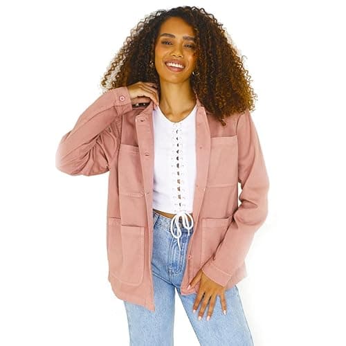 Image of M1427 NEW WOMENS CHORE COAT SHACKET LADIES BUTTON THROUGH 100% COTTON TWILL JACKET (as8, numeric, numeric_8, regular, regular, CREAM)