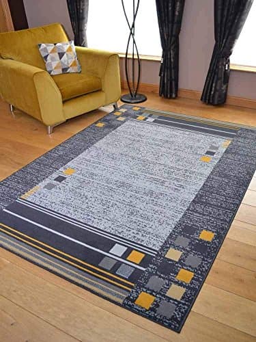 Image of Rugs Supermarket Trend Ochre Mustard Border Rug (200cm x 290cm)