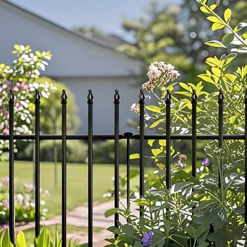 Image of Thealyn Metal Garden Fence Decorative 71cm High x 56cm Wide (5 Panels, Total Length 2.75m) No Dig Border Dog Fence Landscape Fencing for Flower Bed, Yard, Animal Barrier, Black