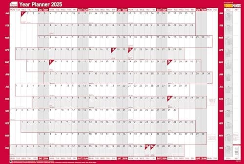 Image of Sasco 2025 Yearly Wall Planner Set, Paper Whiteboard Poster Style Dry Erase Calendar, Large Wall Planner with Marker Pen, Pen Clip & Stickers, Blue, 915 x 610mm, 2410239