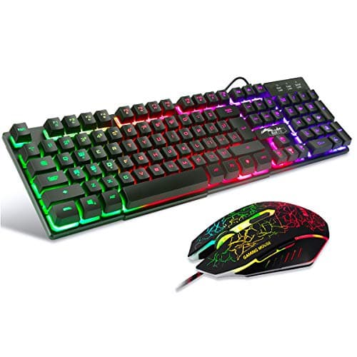 Image of BAKTH Multiple Color Rainbow LED Backlit Mechanical Feeling USB Wired Gaming Keyboard and Mouse Combo for Working or Games