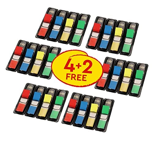 Image of Post-it Index Small Flags, 4 Assorted Colours, 4 + 2 FREE dispensers of 4 Pads
