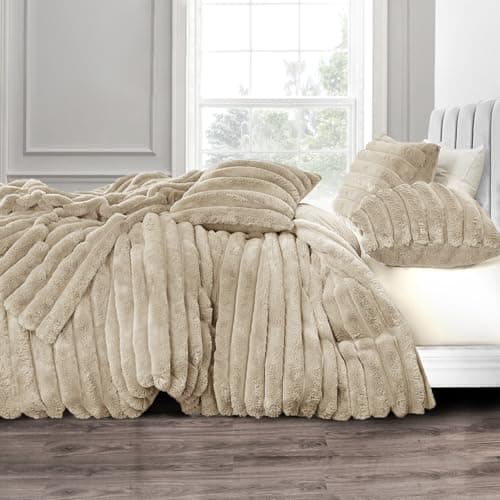 Image of Velosso Jumbo Cord Sherpa Reverse Duvet Cover Set - Ultra Soft Faux Fur Bedding with Plush Ribbed Texture, Warm & Cosy Winter Thermal Quilt Cover with Pillowcases (Beige, Double)