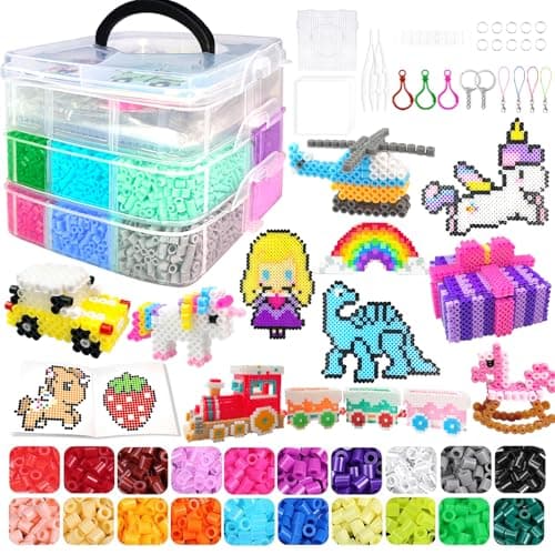 Image of Fuse Beads Kit for Kids-11000 Beads,20 Colors 5mm Fuse Beads Set with Storage Box, Ironing Papers,Pegboards Booklet and Accessories,DIY Art Craft Toys Gifts for Girls & Boys Age 5+ Birthday Christmas