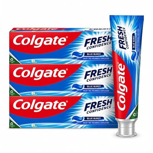Image of Colgate Fresh Confidence Toothpaste Blue Burst 75ml Pack of 3, Long Lasting Fresh Breath, Fluoride Toothpaste for Daily Oral Care, Clean Teeth & Refreshing Cooling Gel