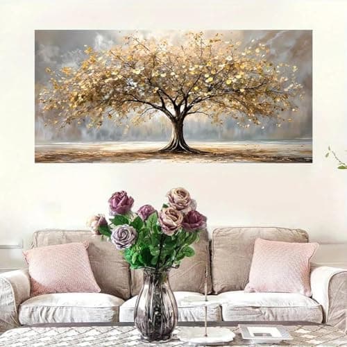 Image of GOSRD Large Abstract Golden Tree of Life Canvas Painting Print Wall Art Poster Bedroom Living Room Decoration Modern Home Decor 30x60cm Frameless