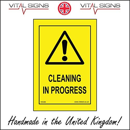 Image of WS480 Warning Sign Caution Cleaning in Progress Signs 200mm x 300mm .Sticker/SAV - White Background