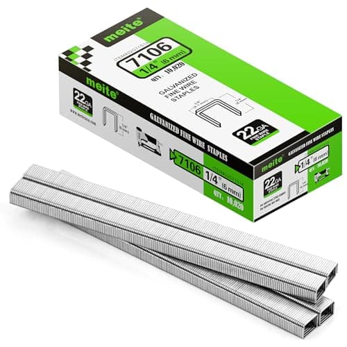 Image of meite Type 71/6 mm Staples, Galvanised Type 71 Upholstery Staples for Staple Gun, 22 Gauge, 9.1 mm Crown, Ideal for Carpet, Work Box, Cable, Shed, Fence (10,000 Counts)