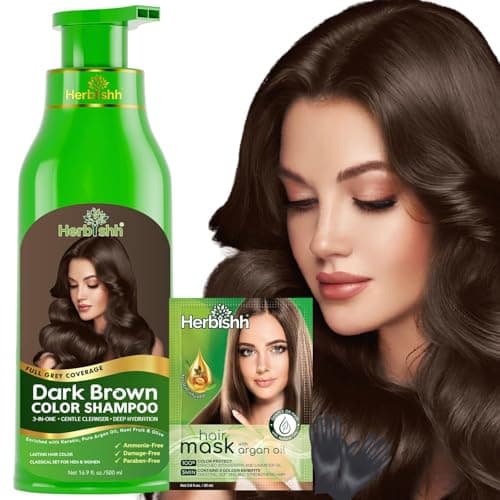 Image of Herbishh Hair Colour Shampoo for Grey Hair, Dark Brown, 500 ml, Ammonia-Free 3-in-1 Hair Dye Shampoo, Colours Hair in Minutes, Long-Lasting Colour