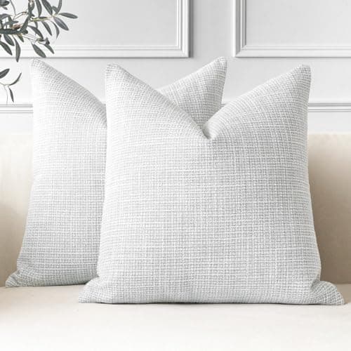 Image of JOTOM Set of 2 Cushion Covers 40x40 cm Linen Light Grey Decorative Throw Pillow Covers 16x16 Inch Square Cushion Case Home Decor Pillowcases for Couch Sofa Living Room Bed (Light Grey)