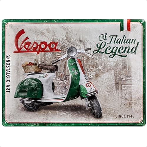 Image of Nostalgic-Art Retro Tin Sign – Vespa – Italian Legend – Gift idea for scooter fans, Metal Plaque, Vintage design for wall decoration, 30 x 40 cm
