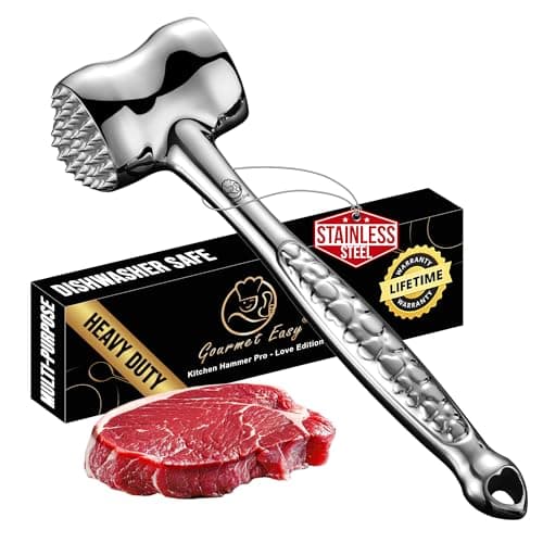 Image of Stainless Steel Meat Tenderizer Tool, Premium Meat Mallet with Non-Slip Grip, Dual-Sided Heart Shape Design for Tenderizing Steak, Poultry & Chicken Cutlet, Dishwasher Safe with Long-Term Warranty