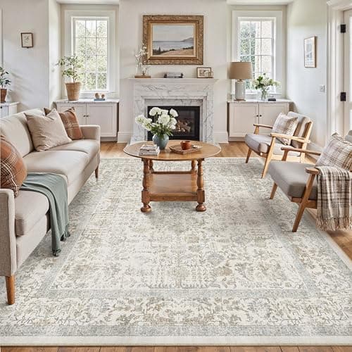 Image of HUGEAR Vintage Taupe Rugs Living Room Washable Non Slip Large Area Rug 240x300cm Bedroom Kitchen Hall Lounge Office Dining Room Indoor Carpet Low Pile Big Carpets