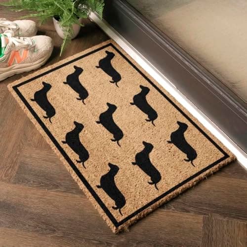 Image of Artsy Mats - Dachshund Doormat - Made from Tufted Coconut Fibre - Non-Slip Natural Rubber Backed Doormats Indoor - Heavy Duty, Decorative OutDoormats, (60x40cm)