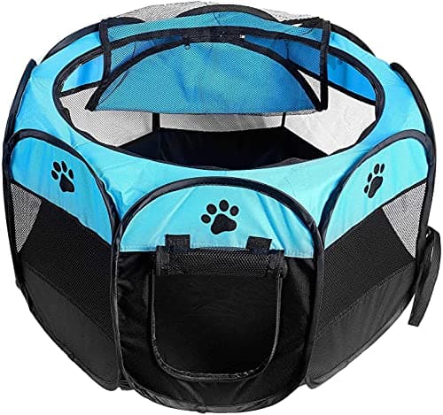 Image of Dotala PET Portable Foldable Pet Dog Cat Playpen Crates Kennel/Premium 600D Oxford Cloth,Removable Zipper Top, Indoor and Outdoor Use (Blue)