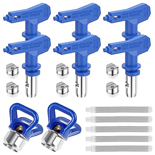 Image of 6Pcs Airless Paint Sprayer Tips Reversible Airless Spray Paint Gun Nozzle (211 315 417 515 517 523) with 2 Pcs Nozzle Guards and 5 Pcs Filters for Home Roof Deck Fence