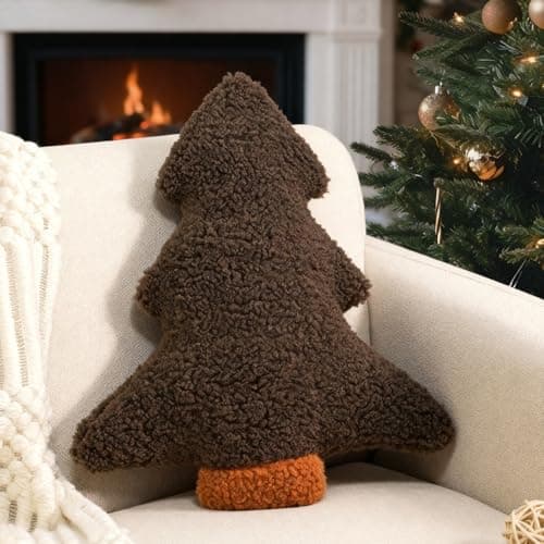 Image of Miaikoe Christmas Pillows, Decorative Christmas Tree Cushion Stuffed Tree Shaped Plush Pillow for Holiday Party Sofa Living Room Decoration (39.3 x 37 cm, Brown)