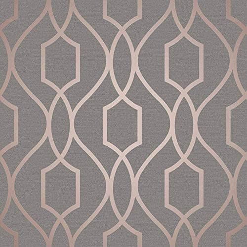 Image of Fine Décor FD41998 UK Apex Trellis Sidewall Wallpaper, Copper/Charcoal